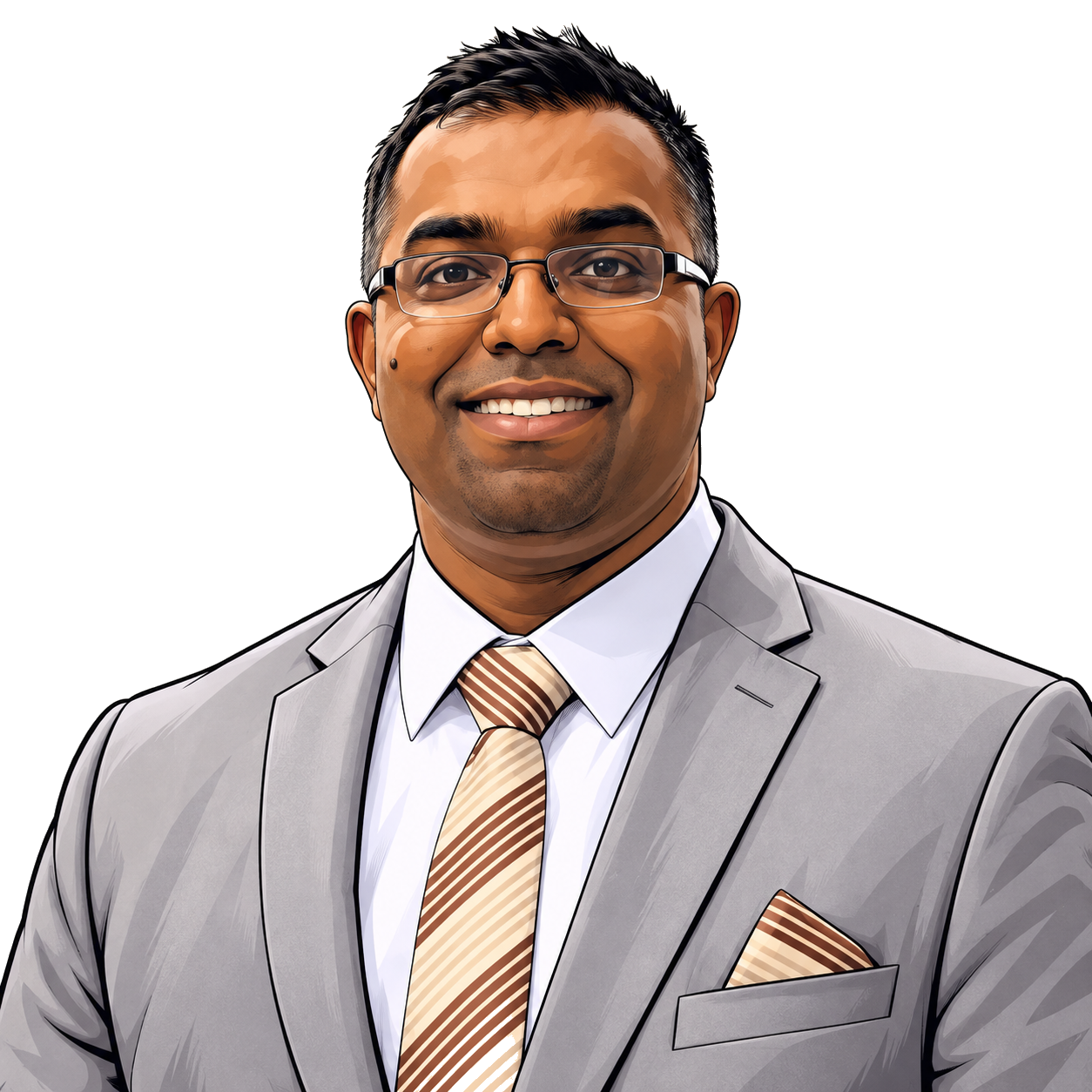Comic book style portrait of Mahesa Jeyakanthan based on his LinkedIn profile photo